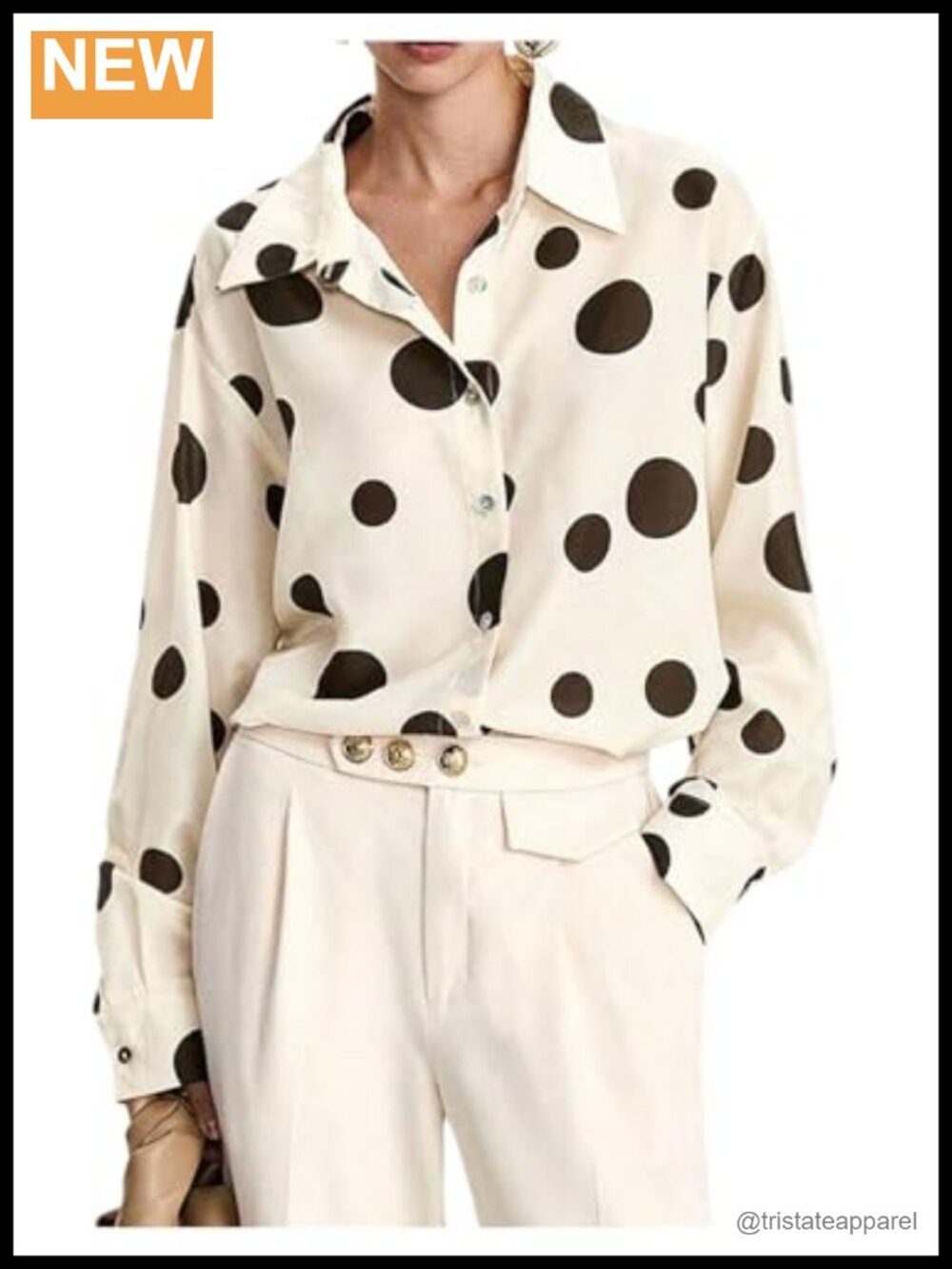 Women's Polka Dot Button Down Blouse Long Sleeve Collared Dressy Shirt